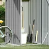 Tools and a bicycle are stored in a grey metal shed. Produktbild-Vorschau