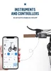 A smartphone displaying an e-bike app is shown next to the handlebars of an electric bike. Produktbild-Vorschau