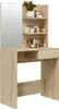 A vanity table with a mirror and shelves filled with cosmetic products. Náhľad obrázku produktu