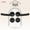 A marketing image showcasing black door handles and related hardware against a light, patterned background. Produktbild-Vorschau