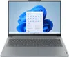 A gray Lenovo IdeaPad Slim 3 laptop is shown from the front, open with the screen displaying the Windows 11 start menu. Produktbild-Vorschau