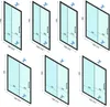 Diagrams showing different sizes of shower cabins with dimensions and measurement indicators. Produktbild-Vorschau