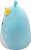 A side view of a blue plush toy alien with a yellow flower accessory on its head. Podgląd zdjęcia produktu