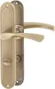 A pair of bronze door handles with escutcheons on a white background. Produktbild-Vorschau
