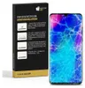 A product packaging for screen protectors next to a cracked smartphone screen. Produktbild-Vorschau