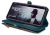 A phone case with a wallet attached is shown with a phone displaying a movie. Produktbild-Vorschau