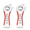 Two white and red multi-functional bottle openers are displayed against a white background. Produktbild-Vorschau