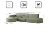 A diagram of a sectional sofa with dimensions and feature icons. Produktbild-Vorschau