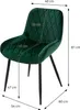 A dark green velvet dining chair with dimensions indicated by measurement lines and text. Náhľad obrázku produktu