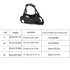 A black dog harness and a size chart. Produktbild-Vorschau