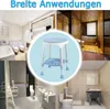 A collage of different bathroom settings, showcasing a shower stool in the center. Produktbild-Vorschau