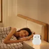 A woman sleeps in bed next to a bedside table with an owl-shaped night light. Produktbild-Vorschau