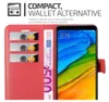 A red phone case with card slots and a phone displaying a colorful screen. Náhled obrázku produktu