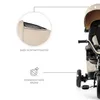 A close-up view of a beige and black tricycle, with callouts highlighting specific features. Produktbild-Vorschau