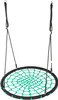 A round net swing with black ropes and a green net seat, suspended against a white background. Voir les images du produit