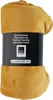 A rolled-up mustard yellow fleece blanket is presented on a white background, with a black band around it containing product information. Náhled obrázku produktu