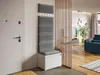 A hallway or entryway with a white door on the left and a modern furniture set on the right, including a shoe cabinet and coat hooks. Náhľad obrázku produktu