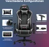 A gaming chair with various features highlighted by text overlays and inset images. Produktbild-Vorschau