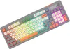 A top-down angled view of a gray mechanical keyboard with RGB backlighting. Produktbild-Vorschau