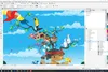 A screenshot of CorelDRAW software displaying a colorful illustration of jungle animals and a child. Produktbild-Vorschau