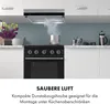 A kitchen scene showing a range hood above a stove with steam rising from a pot. Produktbild-Vorschau
