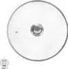 A clear glass pot lid with a silver handle and rim, shown from a top-down view. A small icon indicating oven use and temperature is in the bottom left corner. Náhled obrázku produktu