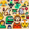 A collage of various pixel art characters and objects made from fuse beads. Produktbild-Vorschau