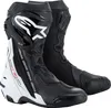 A pair of black and white Alpinestars motorcycle boots. Podgląd zdjęcia produktu