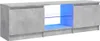 A gray TV stand with blue LED lighting in the open shelves. Produktbild-Vorschau