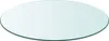 A close-up view of a clear, round glass tabletop. Produktbild-Vorschau