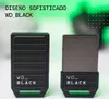 Two black external SSDs are shown against a blurred green background. Text overlays indicate "DISEÑO SOFISTICADO WD_BLACK". Produktbild-Vorschau
