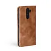 A brown flip cover phone case is shown against a white background. Produktbild-Vorschau