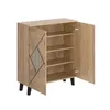 A wooden cabinet with two doors open, showing shelves inside, against a white background. Anteprima dell’immagine prodotto