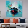 Abstrakt Boot auf türkisfarbenem See Pop Art Leinwandbild Produktbild-Vorschau 2
