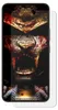 A screen protector is shown placed over a smartphone displaying a graphic of a samurai lion mask. Produktbild-Vorschau