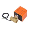 An electric ball valve with an orange actuator and brass valve body, shown against a white background. Produktbild-Vorschau