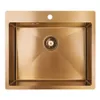A top-down view of a rose gold kitchen sink with a drain. Podgląd zdjęcia produktu