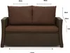 A brown outdoor sofa cushion set with dimensions indicated by measurement lines and text. Produktbild-Vorschau