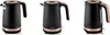 Three views of a black and copper electric kettle. Náhled obrázku produktu