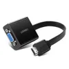 A black Ugreen HDMI to VGA converter with a connected cable and HDMI connector is shown on a white background. Voir les images du produit