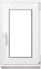 A white plastic window with a clear glass pane and a white handle. Produktbild-Vorschau