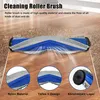 A roller brush for a vacuum cleaner is shown on a wooden floor, with close-up views of its features. Produktbild-Vorschau