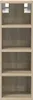 A close-up, front-facing view of an empty, light brown wooden cabinet with four shelves. Two metal mounting brackets are visible at the top. Produktbild-Vorschau