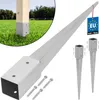 A product image showing ground post anchors and screws, with a close-up inset of one anchor in the ground next to a wooden post. Anteprima dell’immagine prodotto