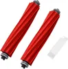 Two red vacuum cleaner brush rolls and a small white cleaning brush are displayed against a white background. Produktbild-Vorschau