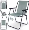 A collage of images showing a folding camping chair from different angles, including folded and unfolded views. Náhled obrázku produktu