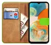 A book-style phone case with a smartphone inside, showing cards and euro banknotes. Podgląd zdjęcia produktu