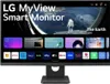 A smart monitor displaying a variety of apps and content, with an astronaut looking at Earth in the background. Produktbild-Vorschau