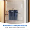 A dark gray water filter holder is placed on a shelf inside a refrigerator door. Podgląd zdjęcia produktu
