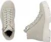 Two views of a pair of beige high-top sneakers with zippers and laces, presented against a white background. Podgląd zdjęcia produktu